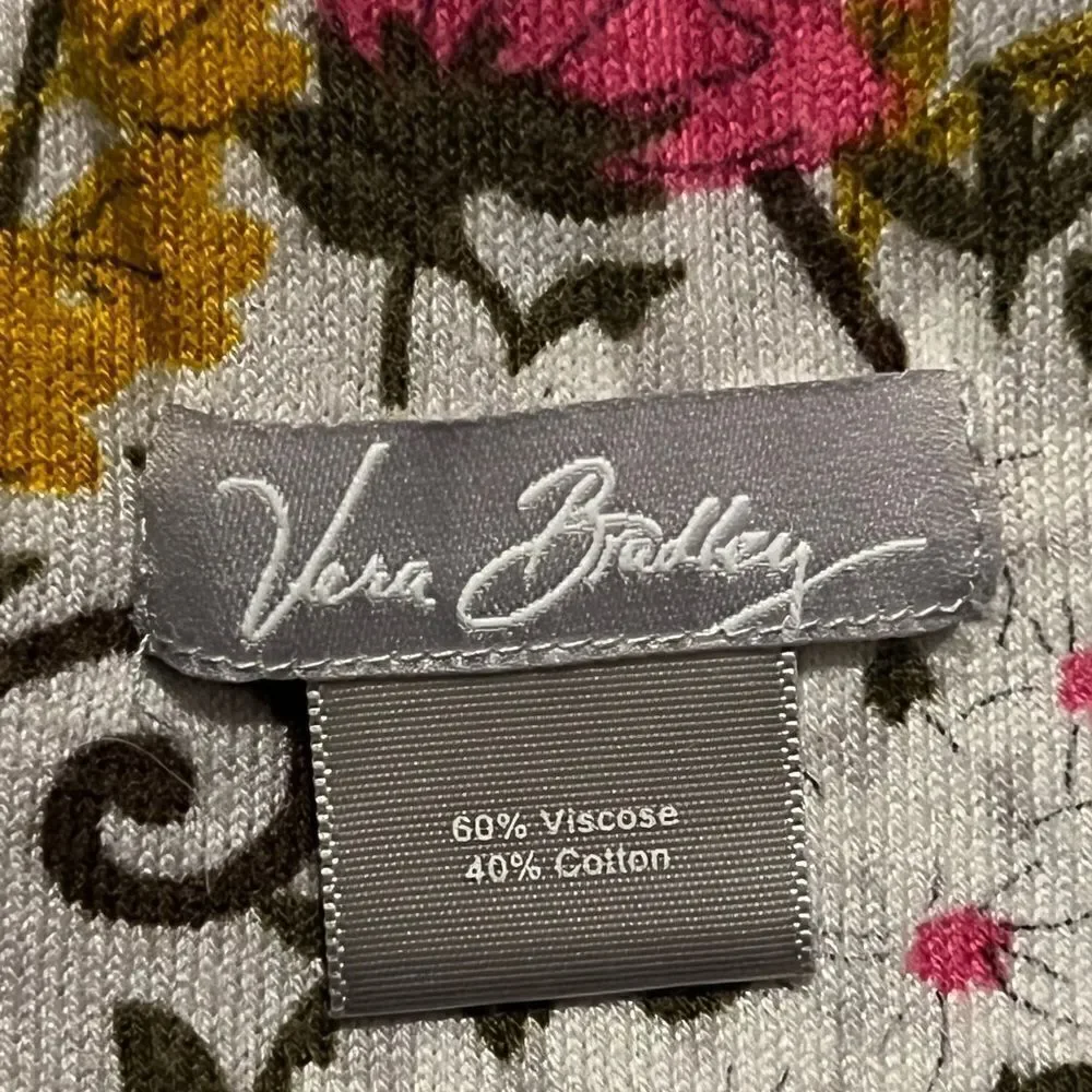 Vera Bradley Tea Garden Knitted Scarf Floral Gray Breast Cancer Pattern NWOT